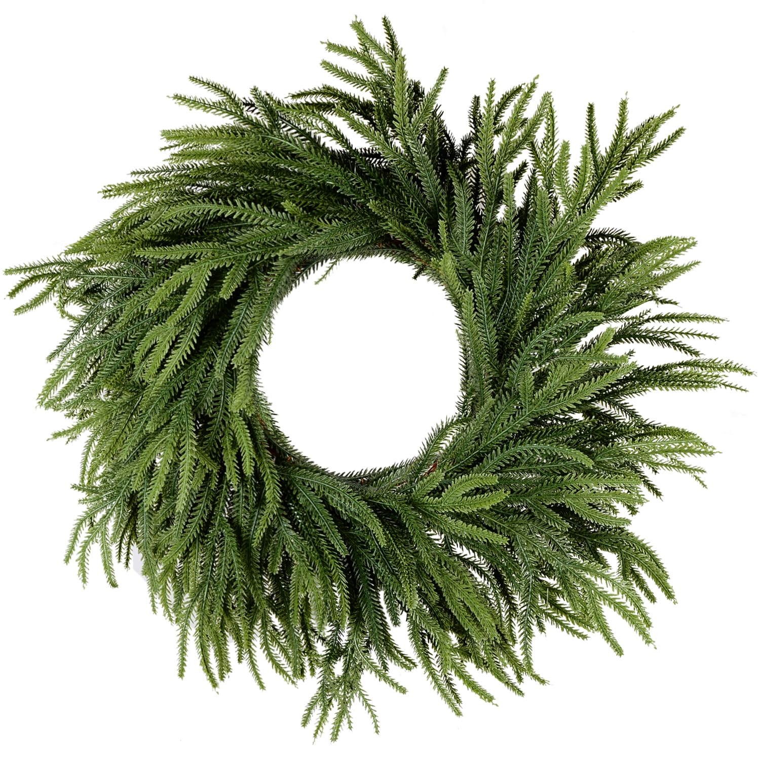 24 Inch Christmas Wreath for Front Door, Norfolk Pine Wreath for Home Porch Window Wall Farmhouse Decor Indoor Outdoor, Green Wr
