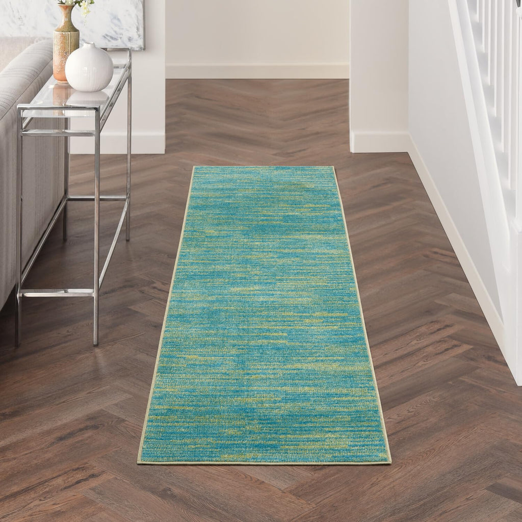 Nourison Essentials Indoor/Outdoor Blue Green 2'2' X 10' Area -Rug, Easy -Cleaning, Non Shedding, Bed Room, Living Room, Dining Room, Backyard, Deck, Patio (2X10)