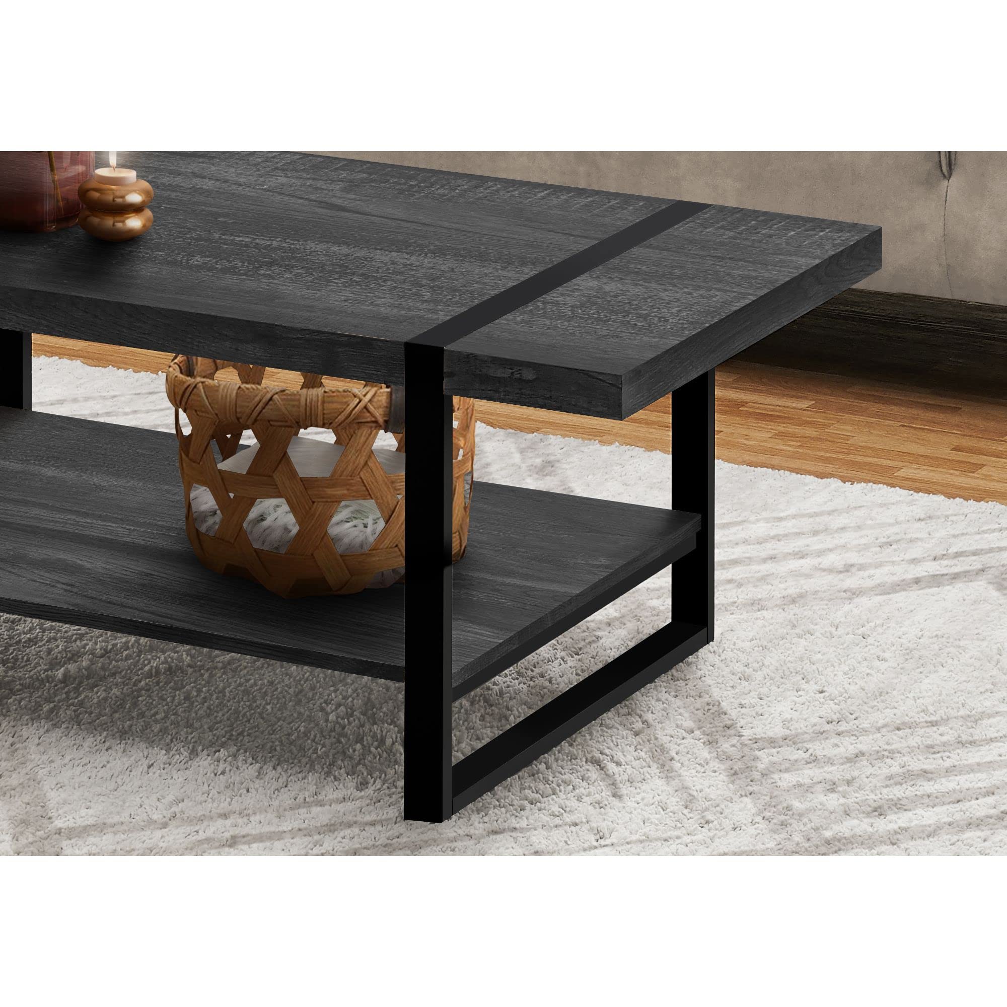 Monarch Specialties 2855, Accent, Cocktail, Rectangular, Living Room, 48&quot;, Laminate, Contemporary, Modern Coffee Table-Grey Reclaimed Wood-Look/Black Metal, 47.25&quot; L x 23.75&quot; W x 17.75&quot; H
