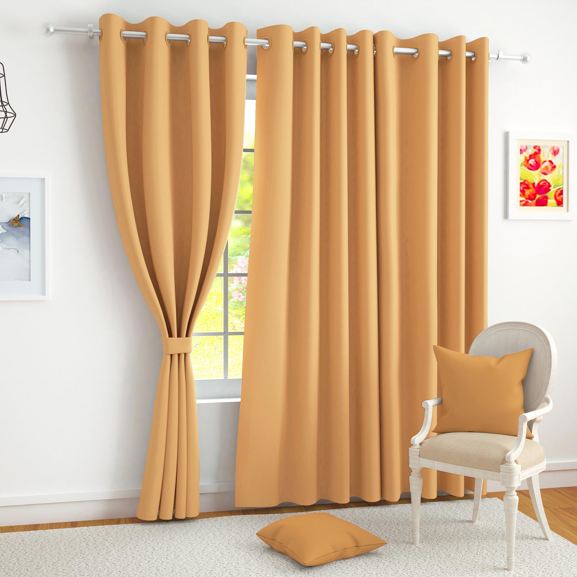 Story@Home 100% True Blackout Window Curtains 5 Feet Long Set Of 4 | Plain Design | Room Darkening Curtain | Thermal Insulated C
