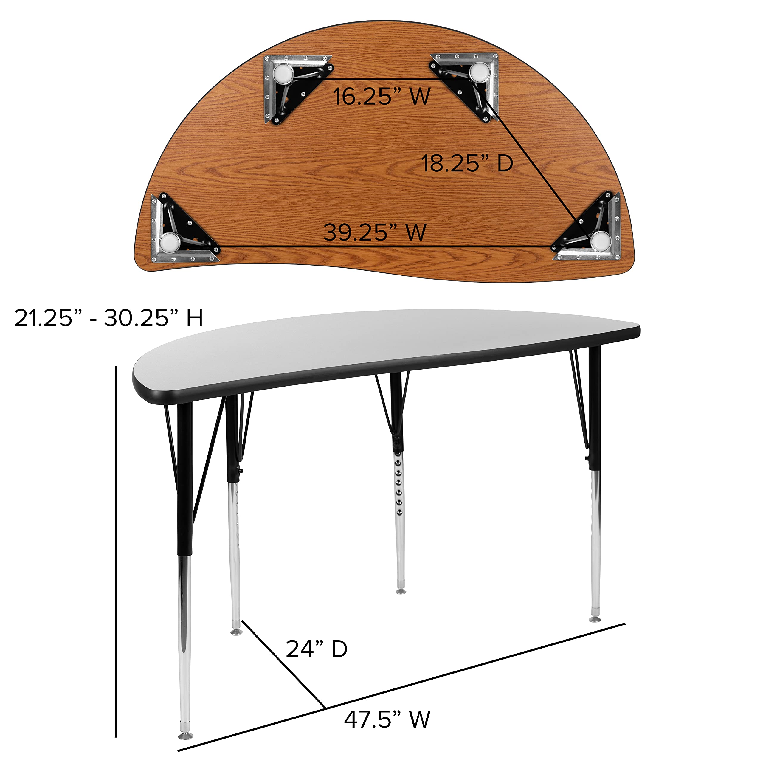 Flash Furniture 2 Piece 47.5" Circle Wave Collaborative Grey Thermal Laminate Activity Table Set - Standard Height Adjustable Legs