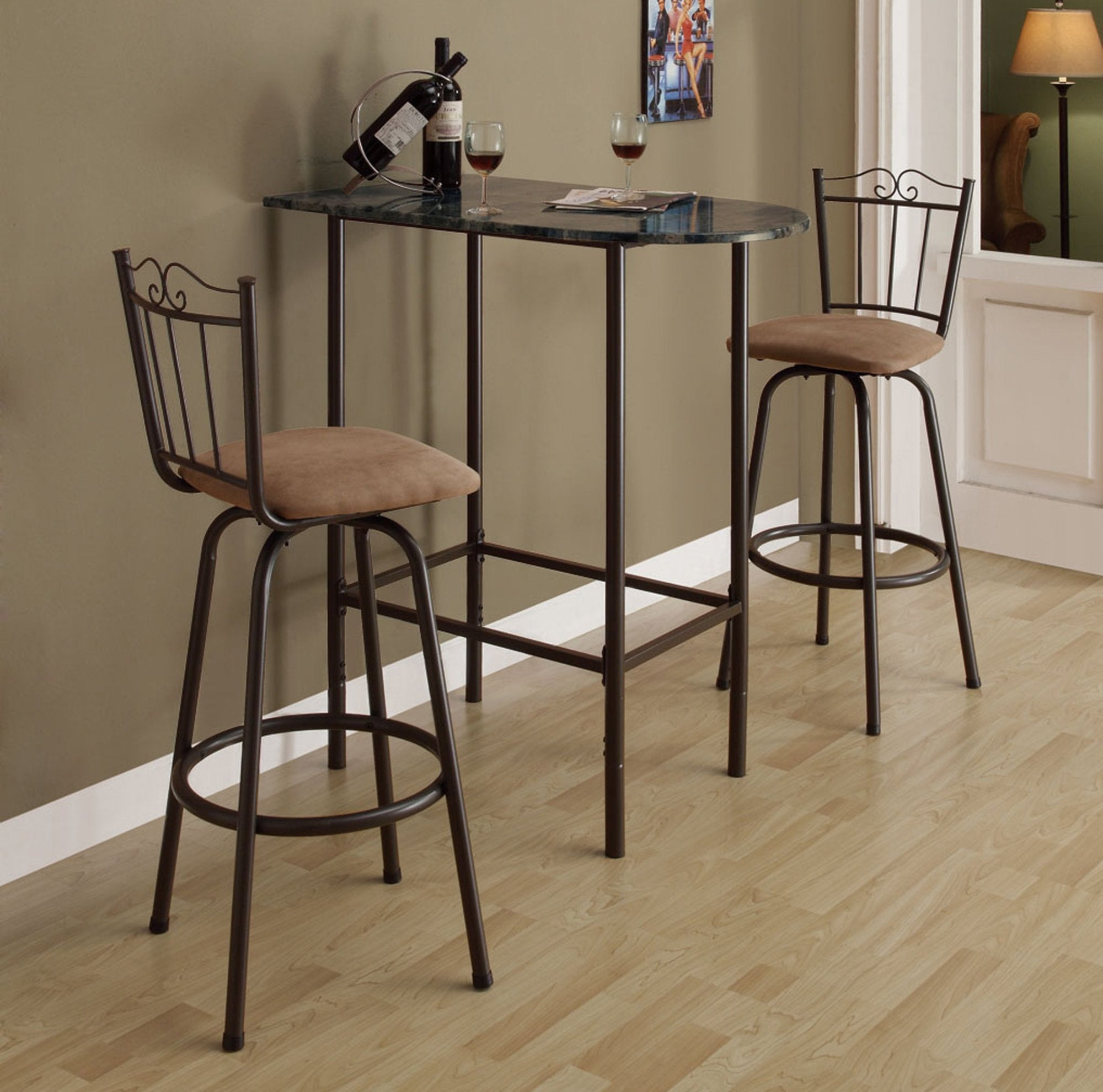 Monarch Specialties 2315 Table, Height, Pub, 36' Rectangular, Small, Kitchen, Laminate, Brown Look, Contemporary, Modern Home Bar-24'X 36' Espresso Marble Metal, 35.5'L x 23.75'W x 41'H, Cappuccino