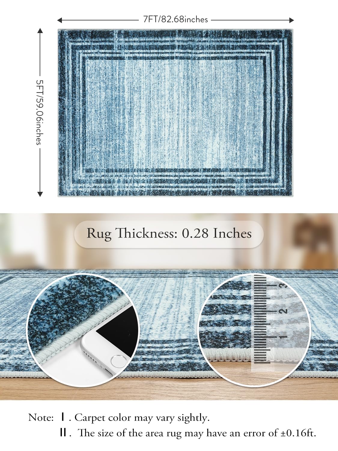 Lahome Abstract Area Rugs 5X7,Washable Modern Rugs For Living Room Non-Slip,Low-Pile Soft Rug Minimalist Bordered Floor Carpet F