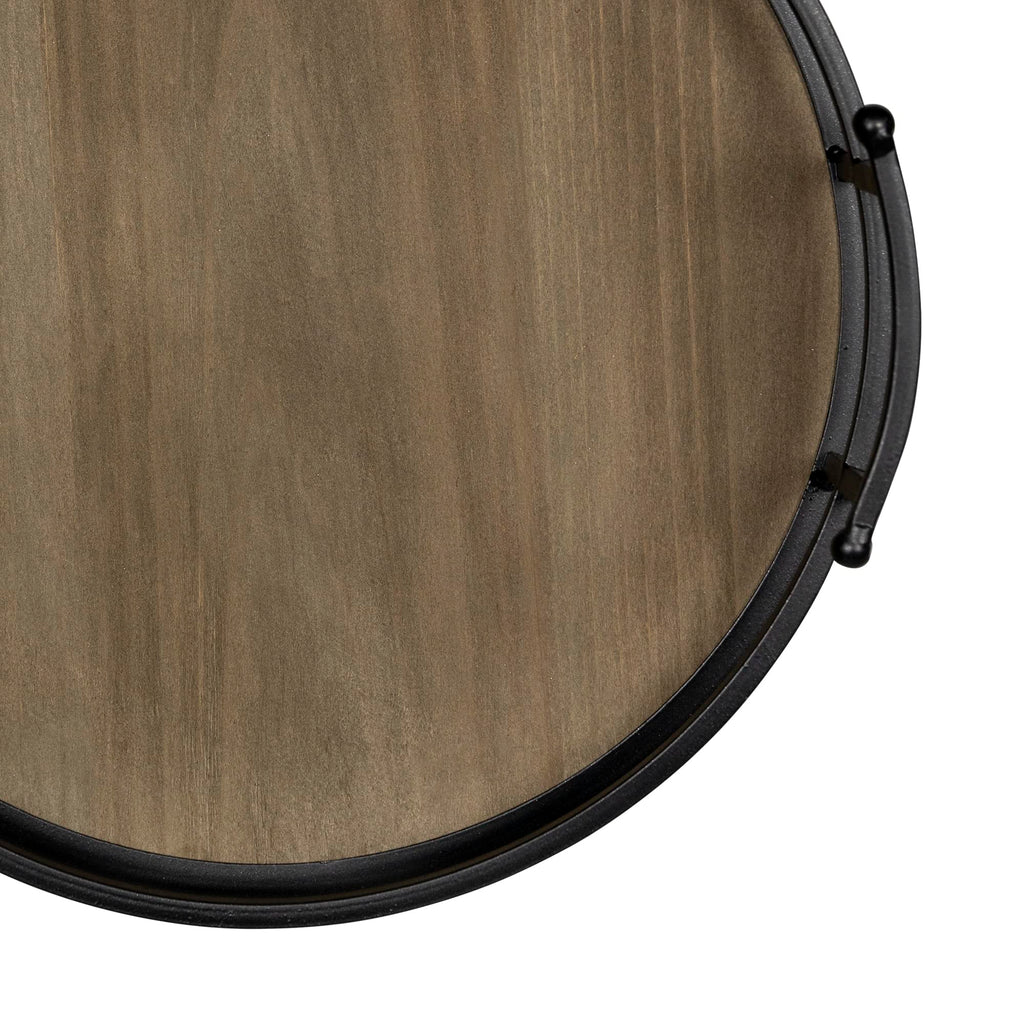 Stratton Home Decor Metal And Wood Round Tray | Wooden Coffee Table Tray Decor For Empty Table Surfaces | Decorative Round Serving Tray With Handles