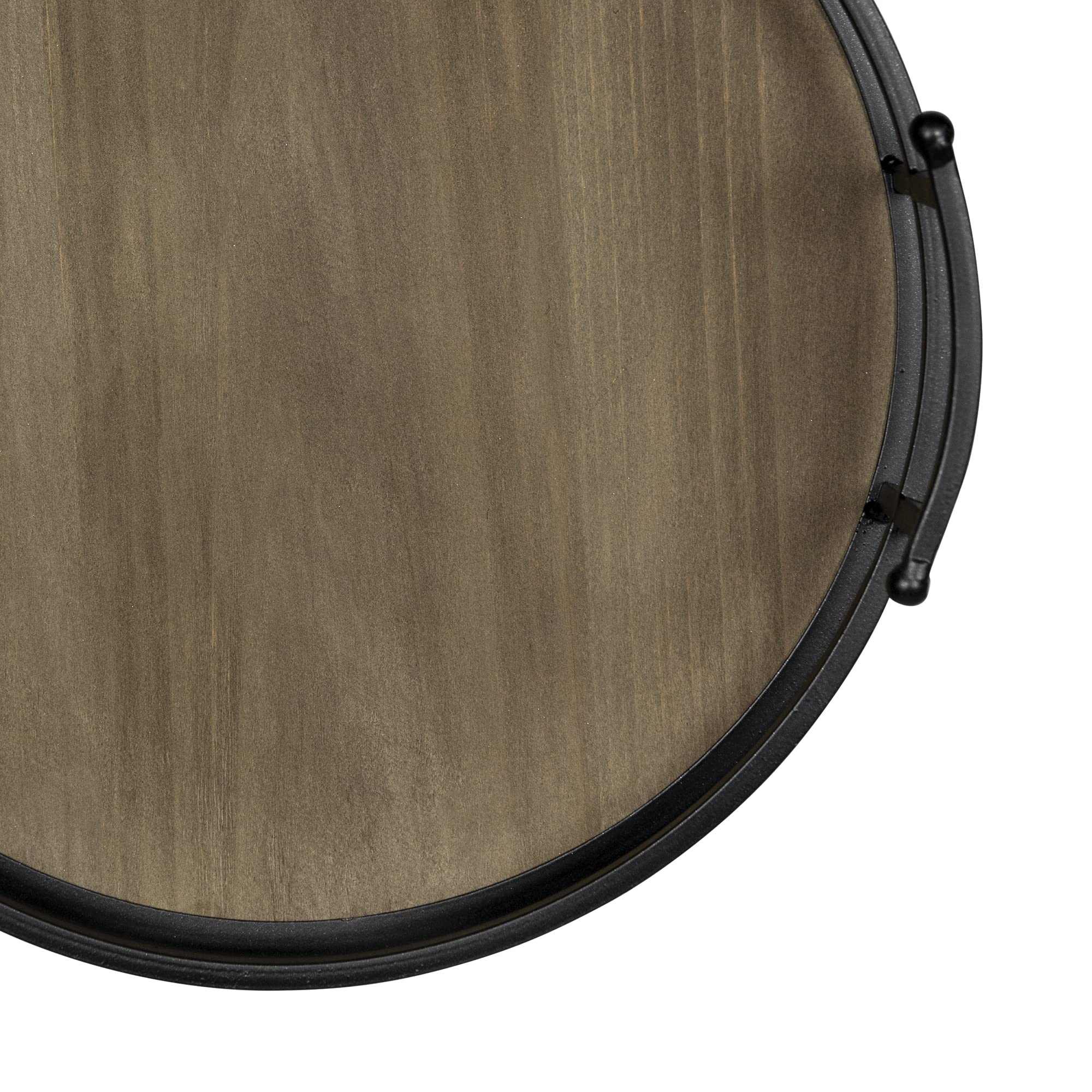 Stratton Home Decor Metal And Wood Round Tray | Wooden Coffee Table Tray Decor For Empty Table Surfaces | Decorative Round Serving Tray With Handles