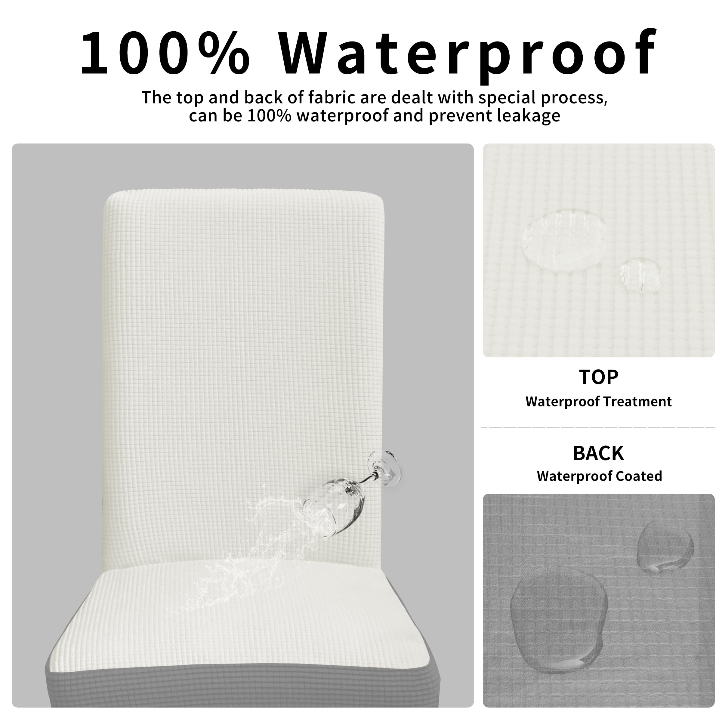 Easy-Going 100% Waterproof Dining Room Chair Cover Set Of 6, Stretch Jacquard Parson Chair Slipcover Removable Washable Chair Protector For Home, Restaurant, Banquet (Xlarge, Cream/Light Gray)