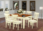 East West Furniture WEPL7-BMK-C 7 Piece Dining Room Table Set Consist of a Rectangle Kitchen Table with Butterfly Leaf and 6 Linen Fabric Upholstered Chairs, 42x60 Inch, Buttermilk & Cherry