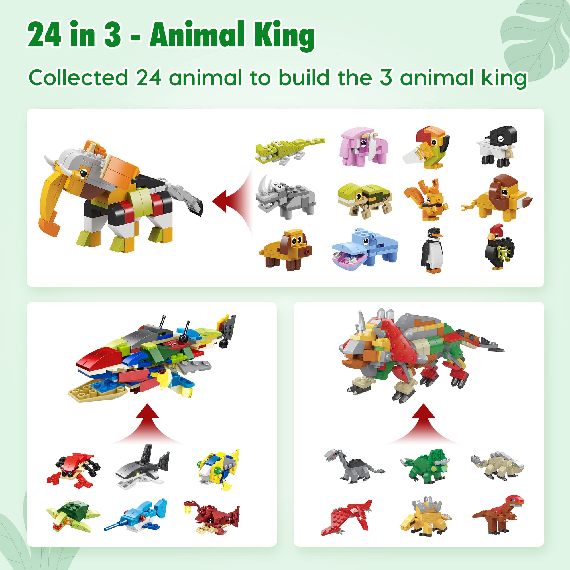 D-Fantix Christmas Advent Calendar 2024 For Kids, 24 In 3 Mini Dinosaur Animals Building Blocks Toy Sets, 24 Days Xmas Countdown