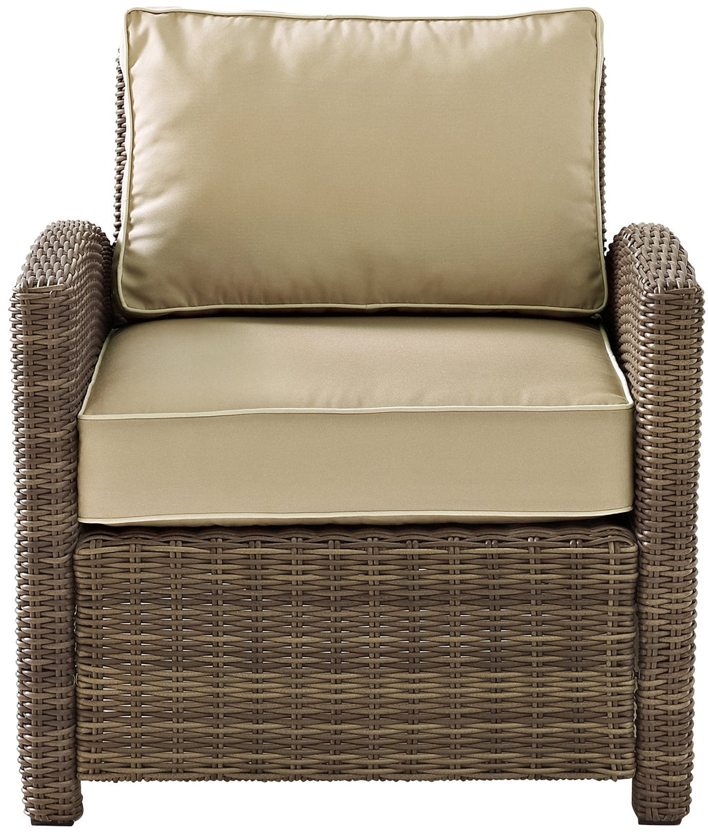 Crosley Furniture Bradenton Outdoor Chair, Wicker Patio Chairs for Porch, Deck, Balcony, Backyard, Brown with Sand Cushions