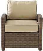 Crosley Furniture Bradenton Outdoor Chair, Wicker Patio Chairs for Porch, Deck, Balcony, Backyard, Brown with Sand Cushions