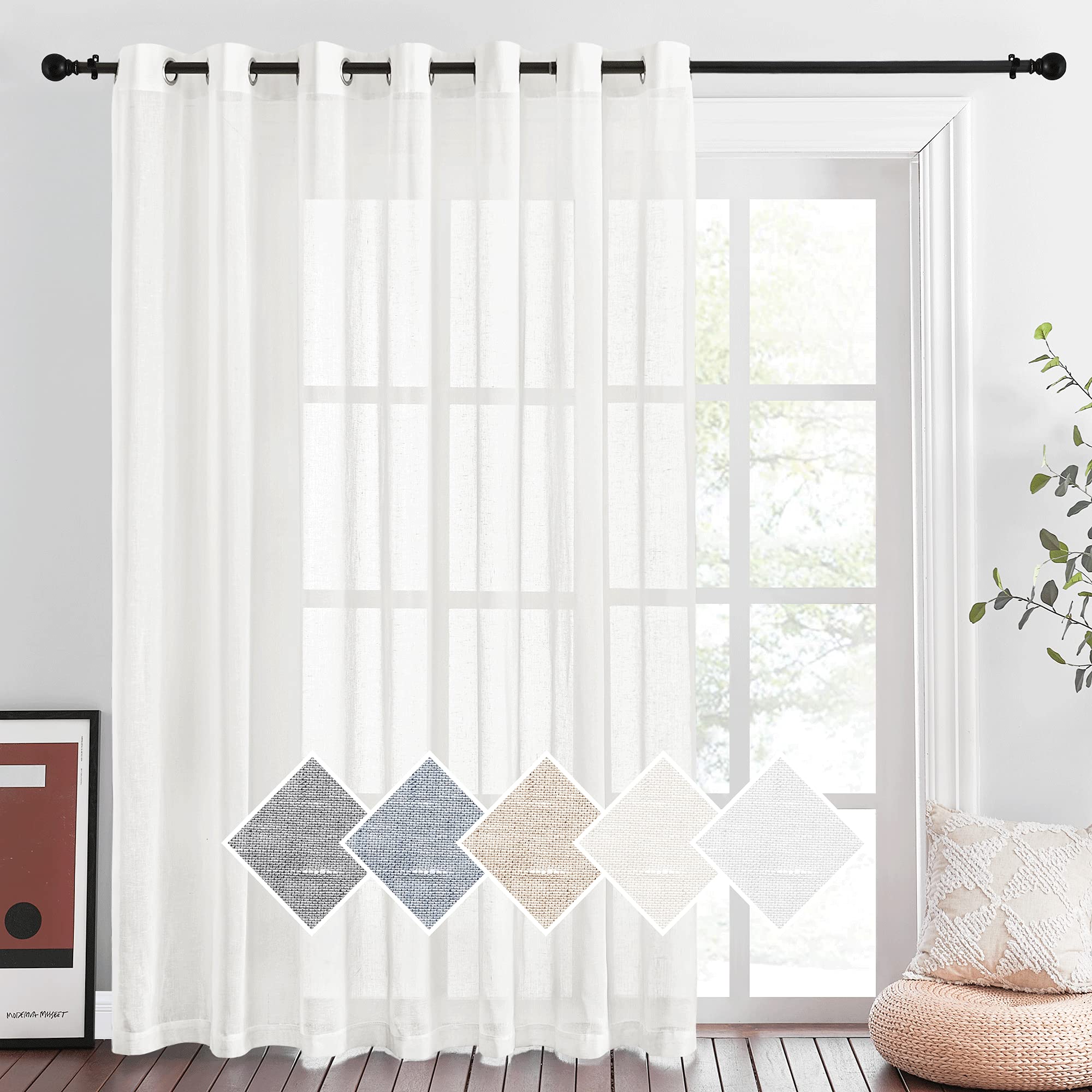 Nicetown Semi Sheer Linen Curtains Flax Texture W100 X L84, Grommet Casual Patio Curtain Linen Sheer Window Treatment Privacy Wi