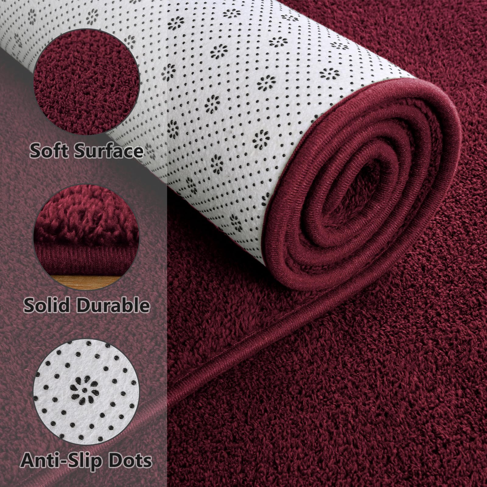 Larhom Modern Soft Area Rugs Memory-Foam Bedroom Carpet, 4X6 Feet Burgundy Red Carpet For Boys Girls Living Room, Dorm Nursery D