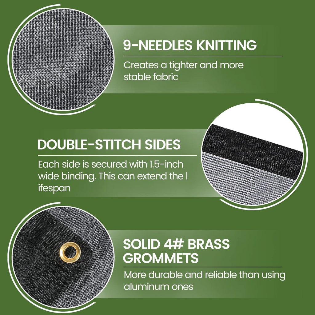 [Windscreensupplyco] 60-70% 20 Ft X 30 Ft Mesh Tarp/Shade Cloth 9-Needle Knitted Heavy Duty Black With Grommets For Green House, Garden, Pergola, Pools, Dump Truck