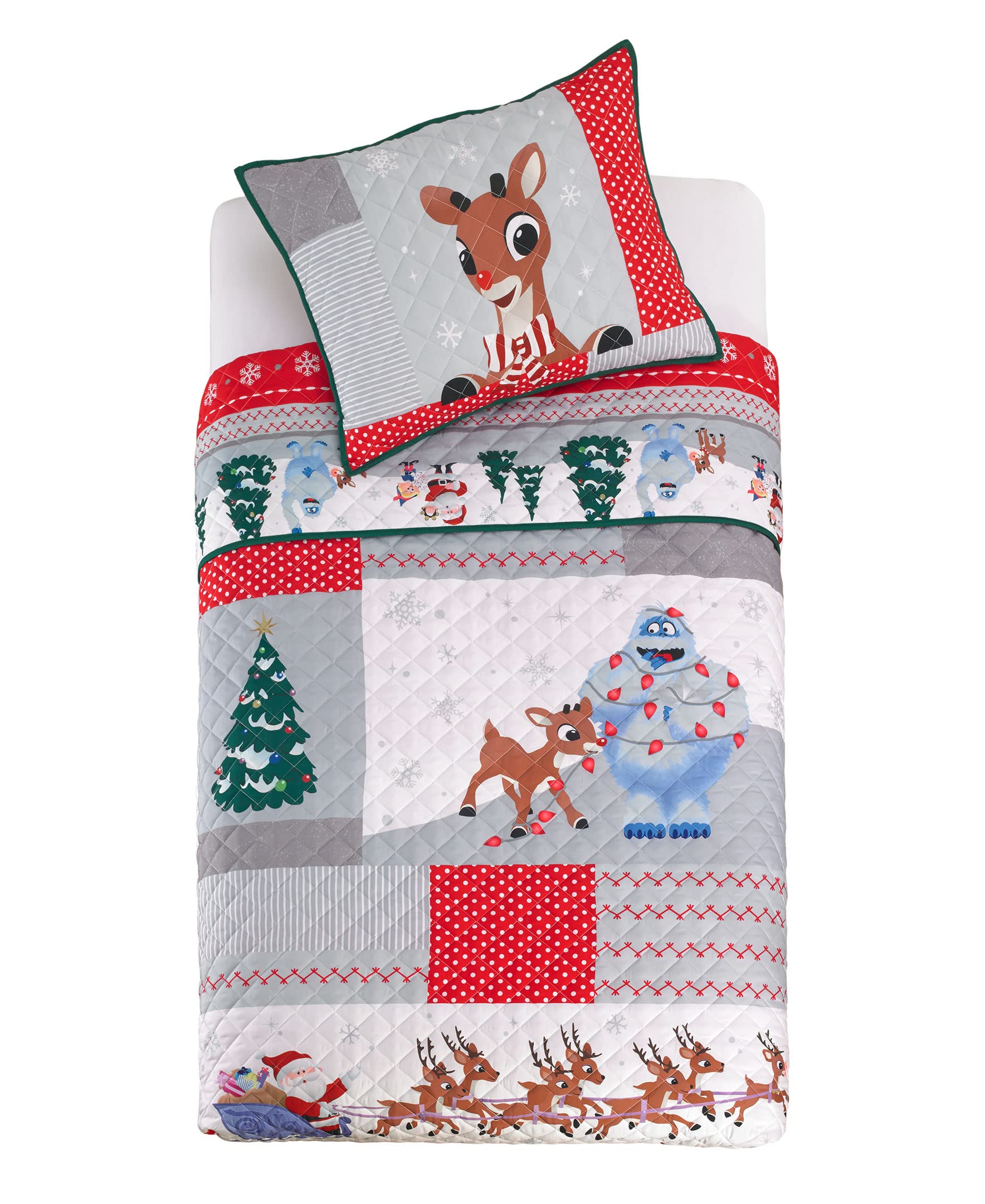 Franco Rudolph The Red Nose Reindeer Holiday & Christmas Quilt Bedding Super Soft 2 Piece Pillow Sham And Quilt Set, Twin Size 6