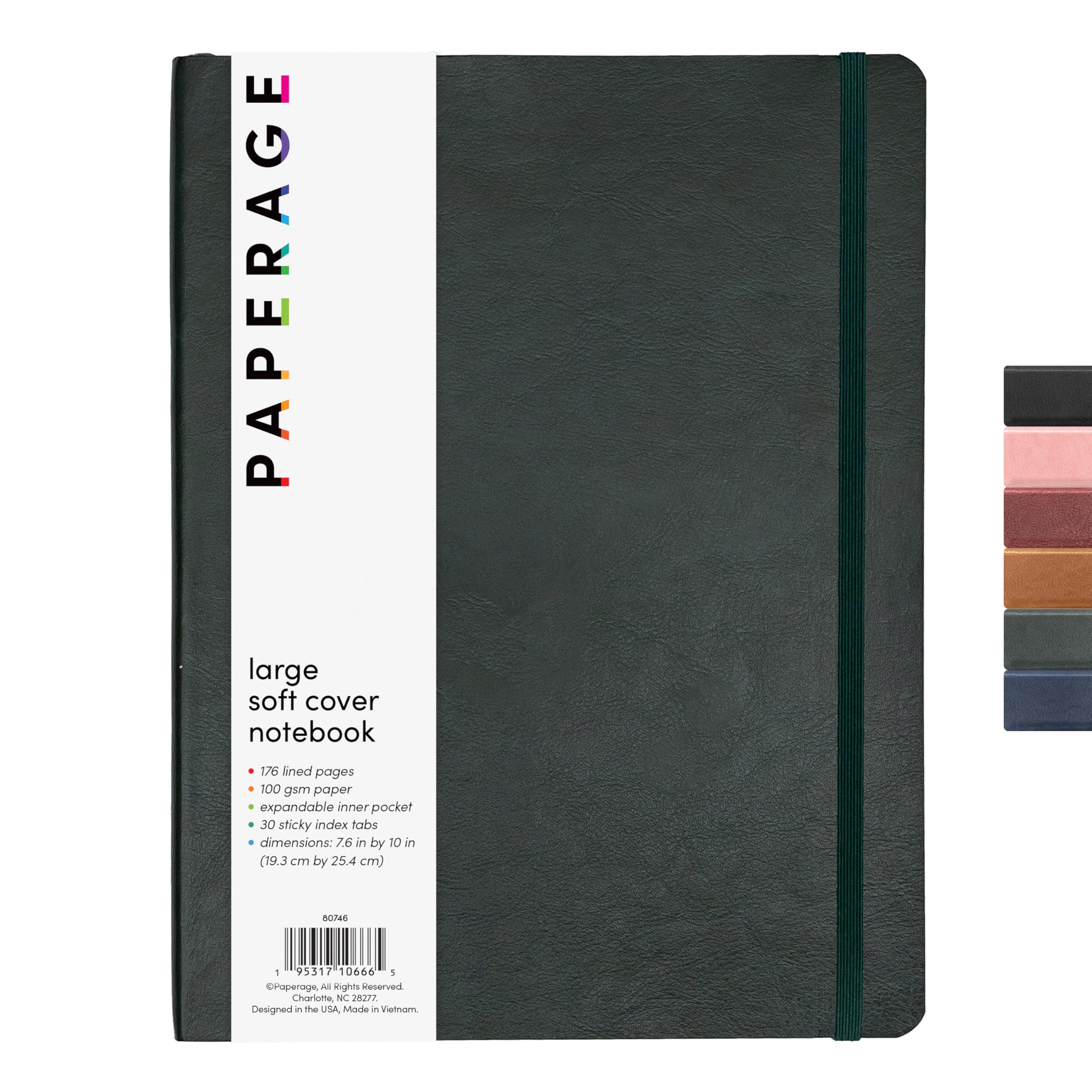 Paperage Softcover Lined Journal Notebook (Dark Green), 176 Pages, Large B5 College Ruled Notebook, 7.6 Inches X 10 Inches - 100