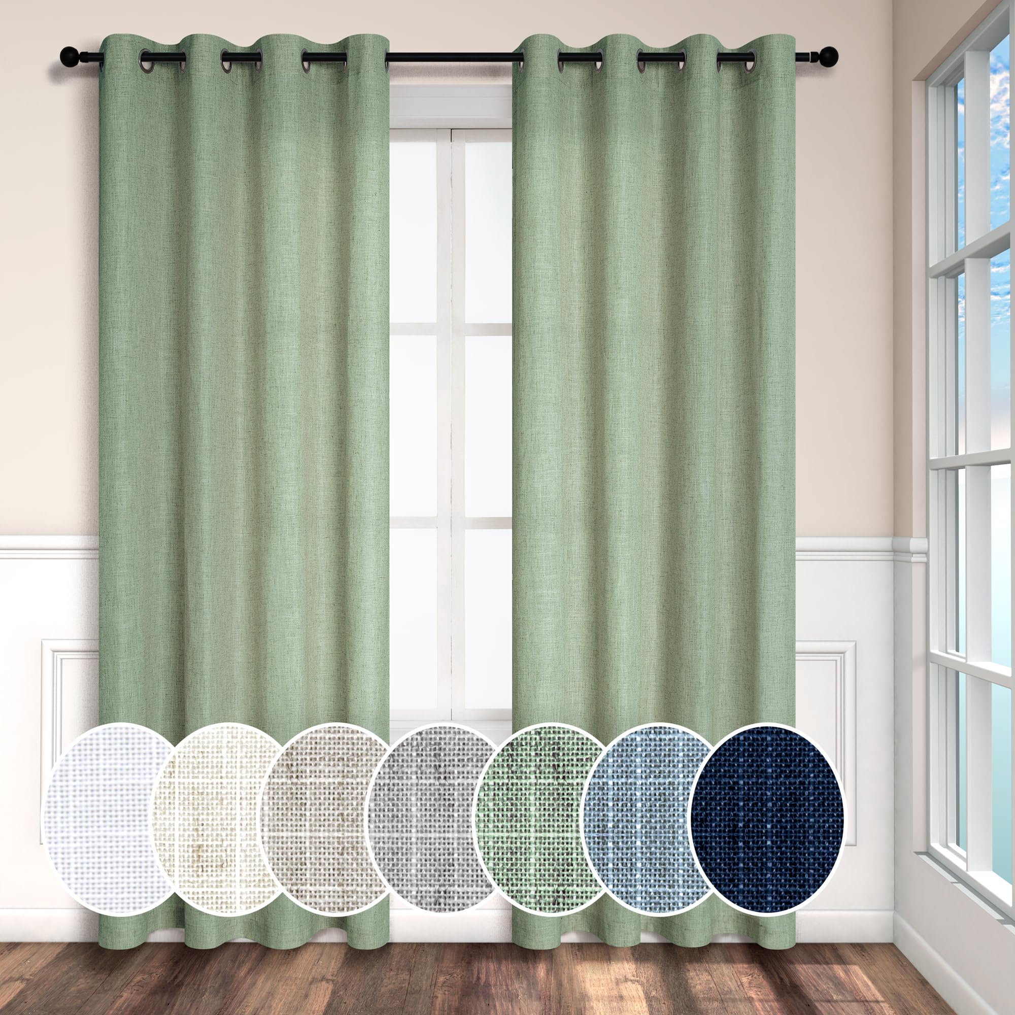 Light Sage Green 108 Inches Long Curtains For Living Room 2 Panels Grommet Elegant Rustic Textured Light Filtering Semi Sheer La