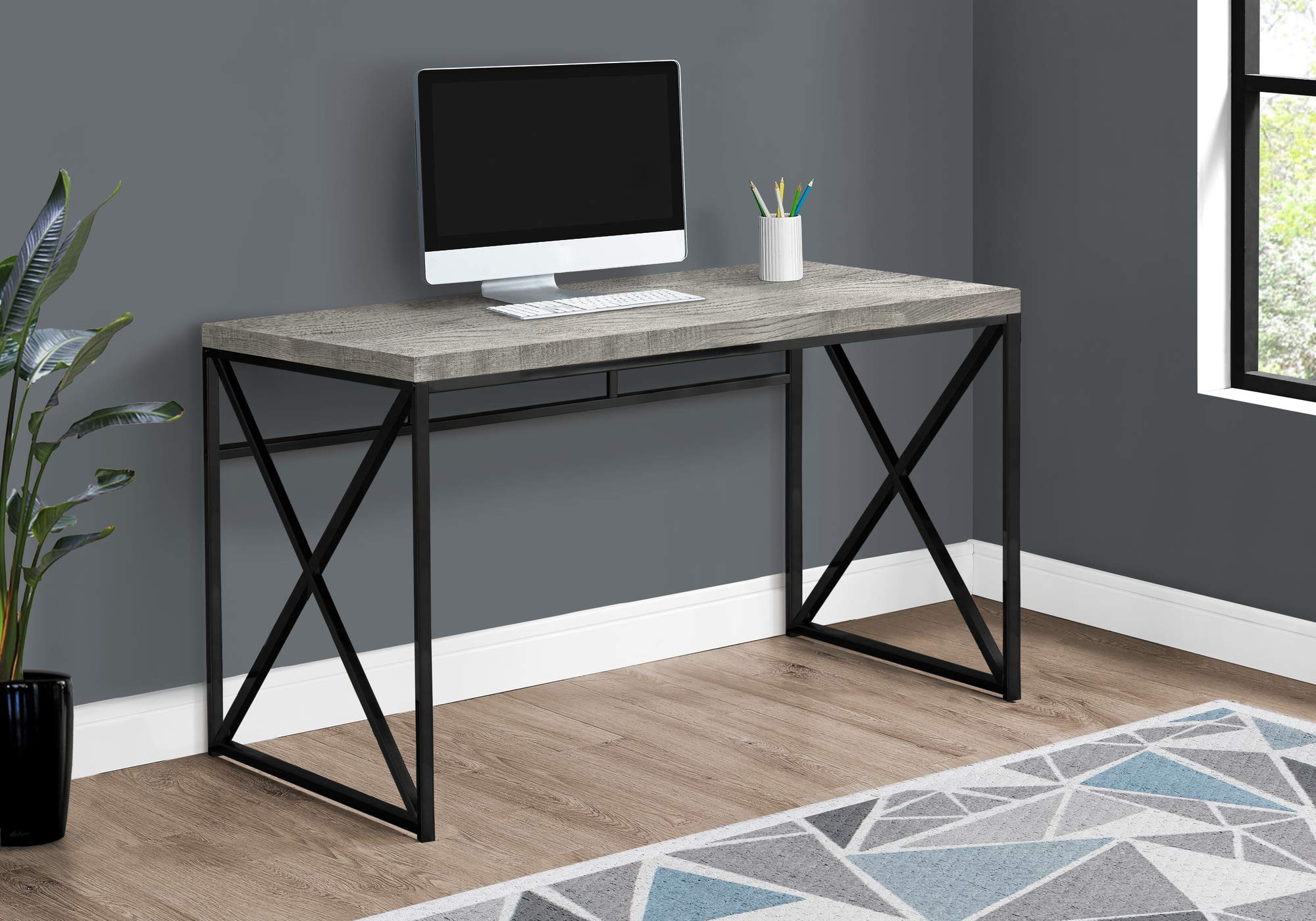 Monarch Specialties I 7451 Computer Desk, Home Office, Laptop, Work, Metal, Laminate, Grey, Black, Contemporary, Modern
