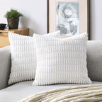 Volcanics Pack Of 2 Pure White Decorative Throw Pillow Covers 18X18 Inch, Soft Corduroy Striped Square Cushion Cases, Modern Far