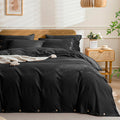 Jellymoni Black Duvet Cover Queen Size - 100% Washed Cotton Linen Like Textured Comforter Cover, 3 Pieces Breathable Soft Beddin