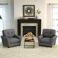 Giantex Modern Mid-Century Accent Chair Set Of 2 - Linen Living Room Chair With Tufted Back, 7' Thick Cushion, Max Load 400 Lbs, Upholstered Armchair, Club Chair For Bedroom, Grey
