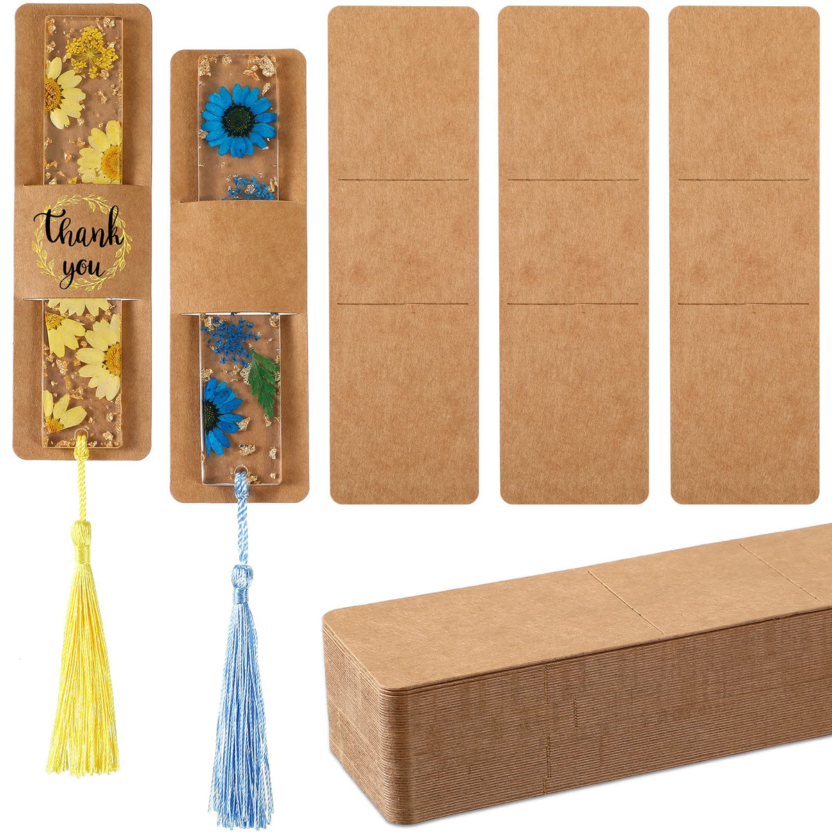 Fumete 50 Pieces Resin Bookmark Holder 5.9 X 1.8 Inches Kraft Sleeves Diy Bookmarks Display Cards For Wrapping Small Business Pa