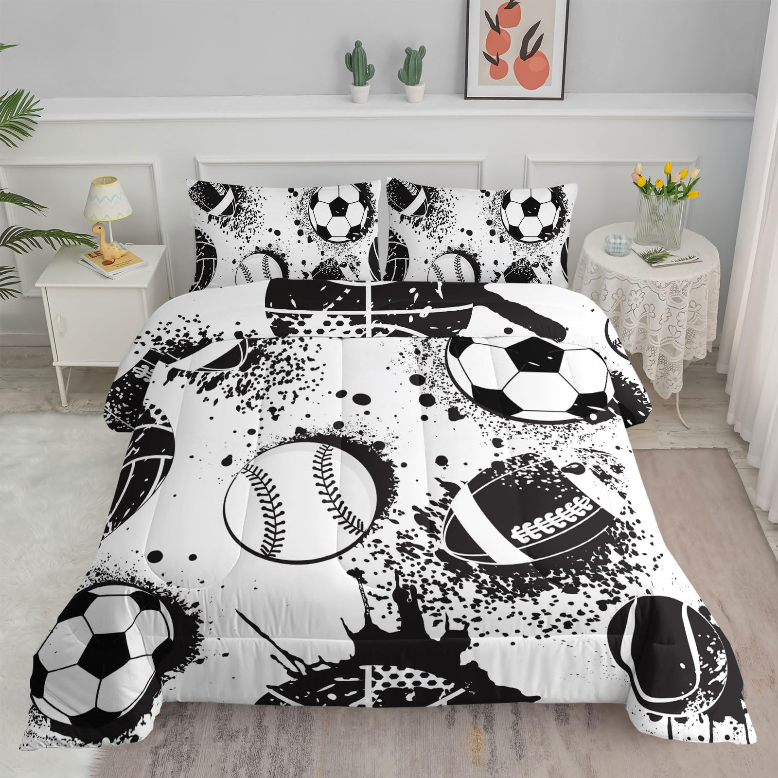 Axolotl Ball Sports Comforter Set Twin,Football Soccer Bedding Set,Football Baseball Game Comforter Set,Baseball Bedding Set,Hip