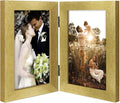 Golden State Art, 5x7 Double Picture Frame Vertical Hinged Photo Frame 2 Opening Folding Family Frames Collage, with Real Glass 