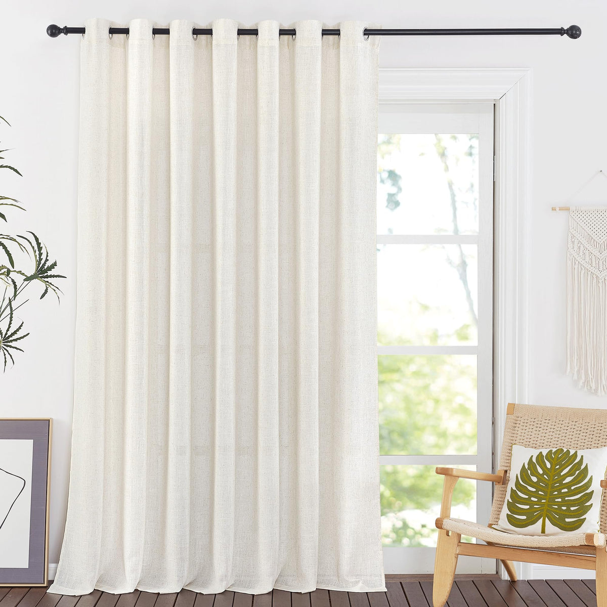 Nicetown Flax Linen Curtains For Sliding Glass Door, Grommet Linen Blend Semi Sheer Privacy Window Treatment With Light Through