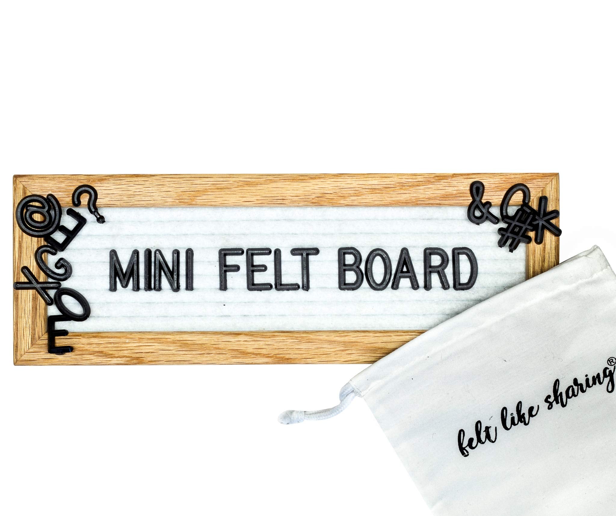Felt Like Sharing Small Felt Letter Board, 10"x3.5", White, Includes 150 Black Plastic Letters, Changeable Message Board with Oak Frame