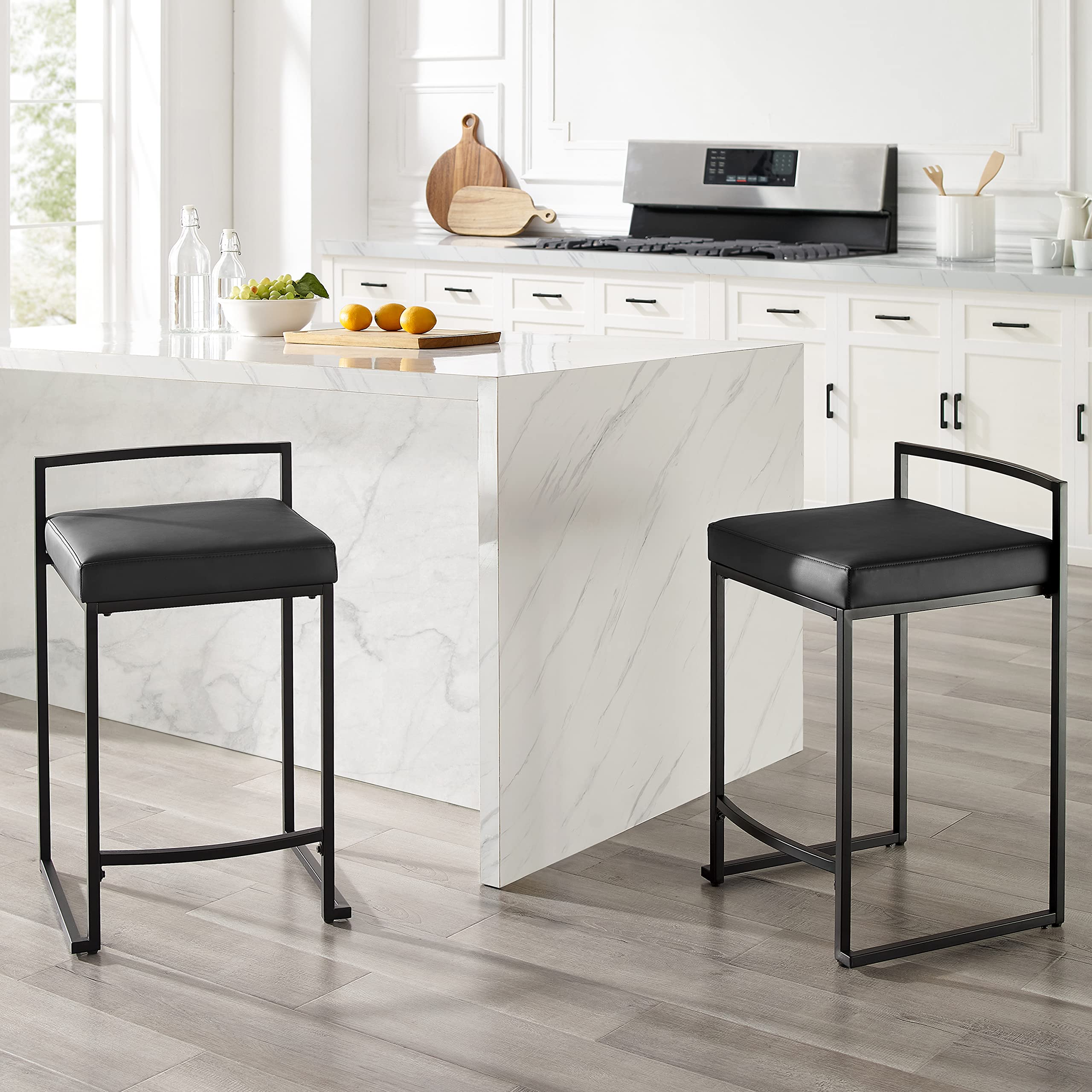 Crosley Furniture Harlowe Upholstered Seat Counter Height Bar Stools Set of 2, Kitchen and Dining, Matte Black