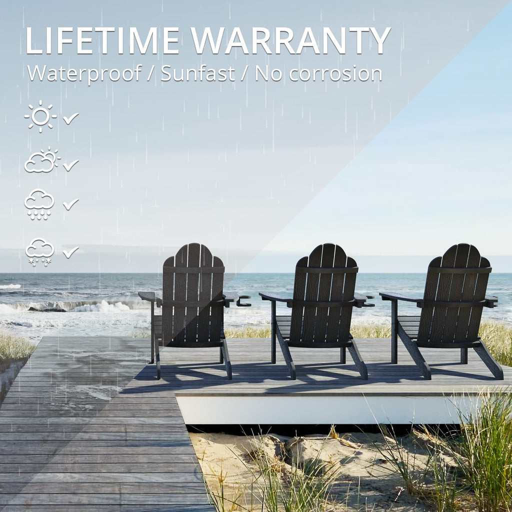 Lue Bona Poly Lumber Adirondack Chairs Set Of 6, Black Adirondack Chairs With Cup Holder, 350Lbs Modern Adirondack Chair Weather Resistant, Plastic Patio Adirondack Chair For Fire Pit, Backyard