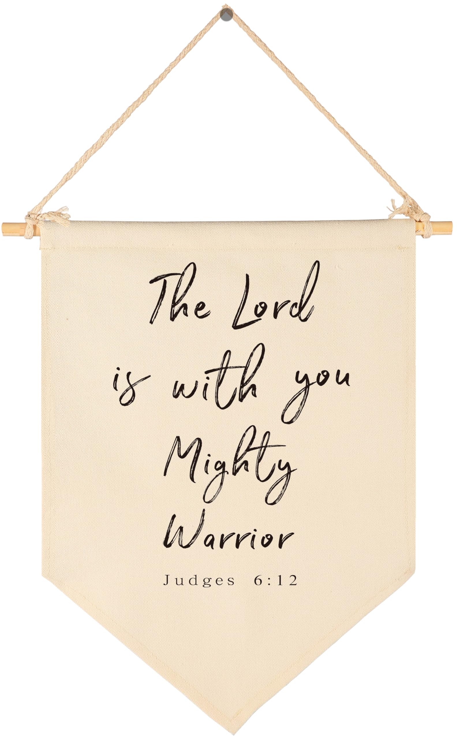 The Lord is With You Mighty Warrior-Scripture Gifts for Baby Boys Kids-Christian Bible Verses-Canvas Hanging Pennant Banner Wall