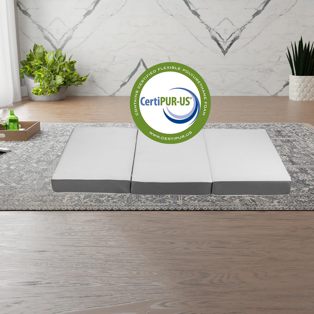 Treaton, 4-Inch Tri-Folding Gel Memory Foam Portable Floor Mattress | Breathable Mesh, Ultra Soft, Cot Pad, Removable And Washab