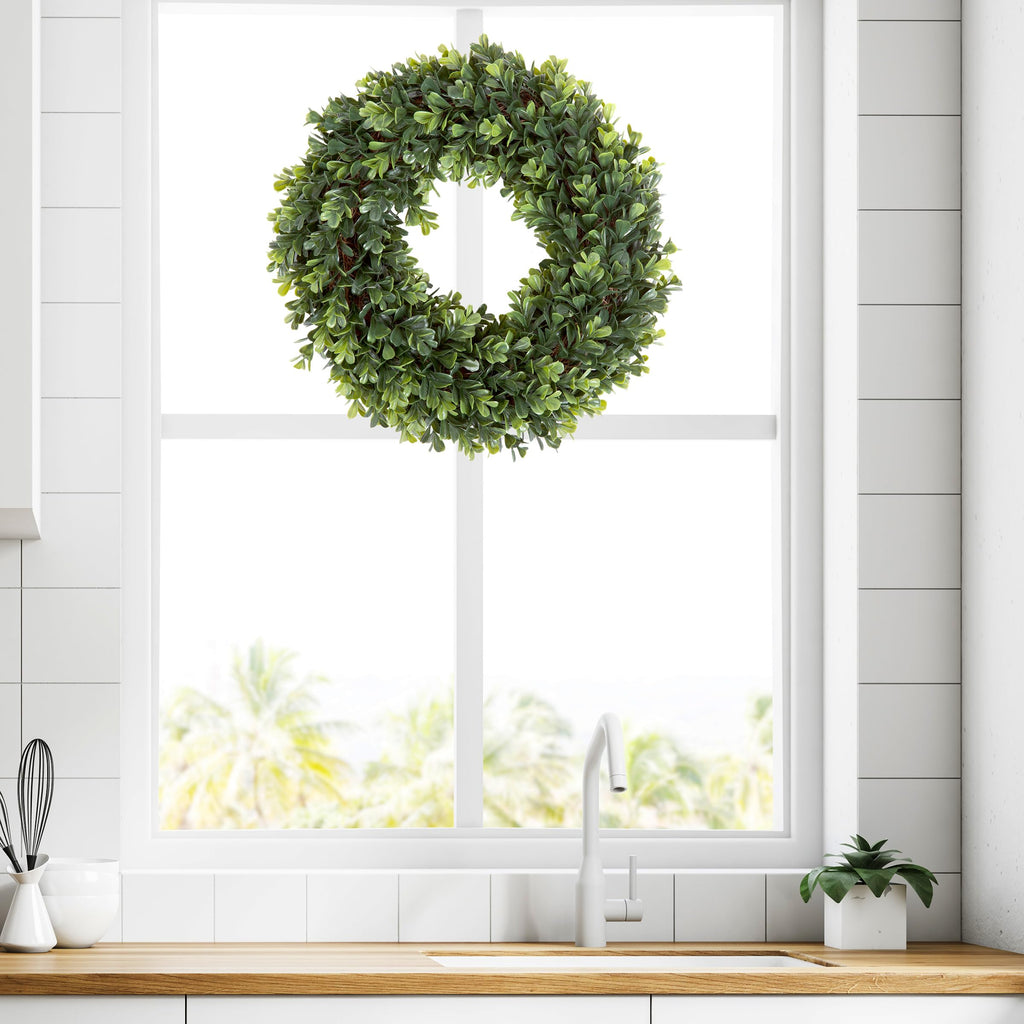12-Inch Boxwood Wreath - Round Uv Resistant Artificial Spring, Summer, Fall, Or Winter Wreath - Indoor/Outdoor Wreaths For Front