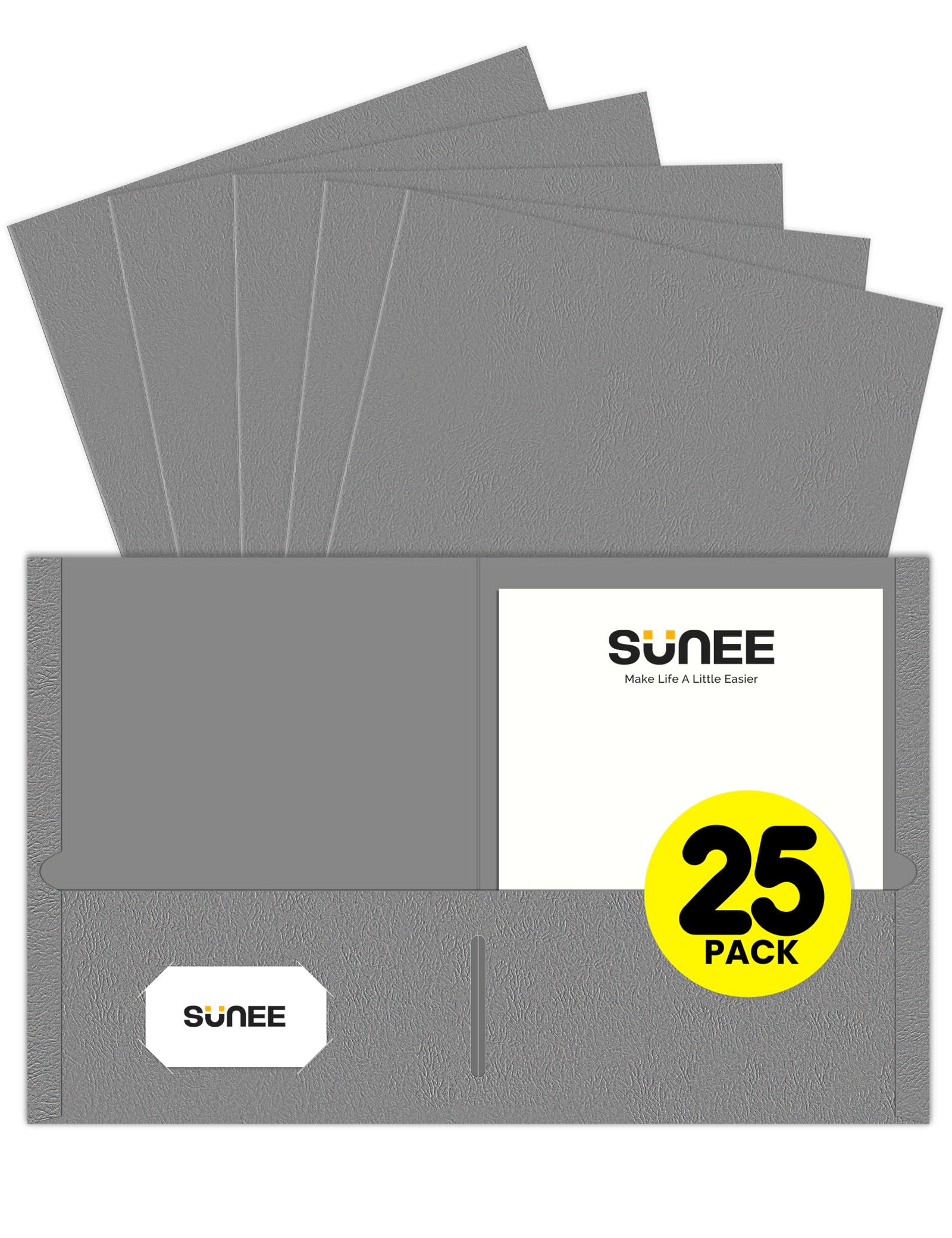 Sunee Folders With Pockets (25 Pack, Gray), 2 Pocket Folders Fit Letter Size Paper, Paper File Folder For School Office Home Bus