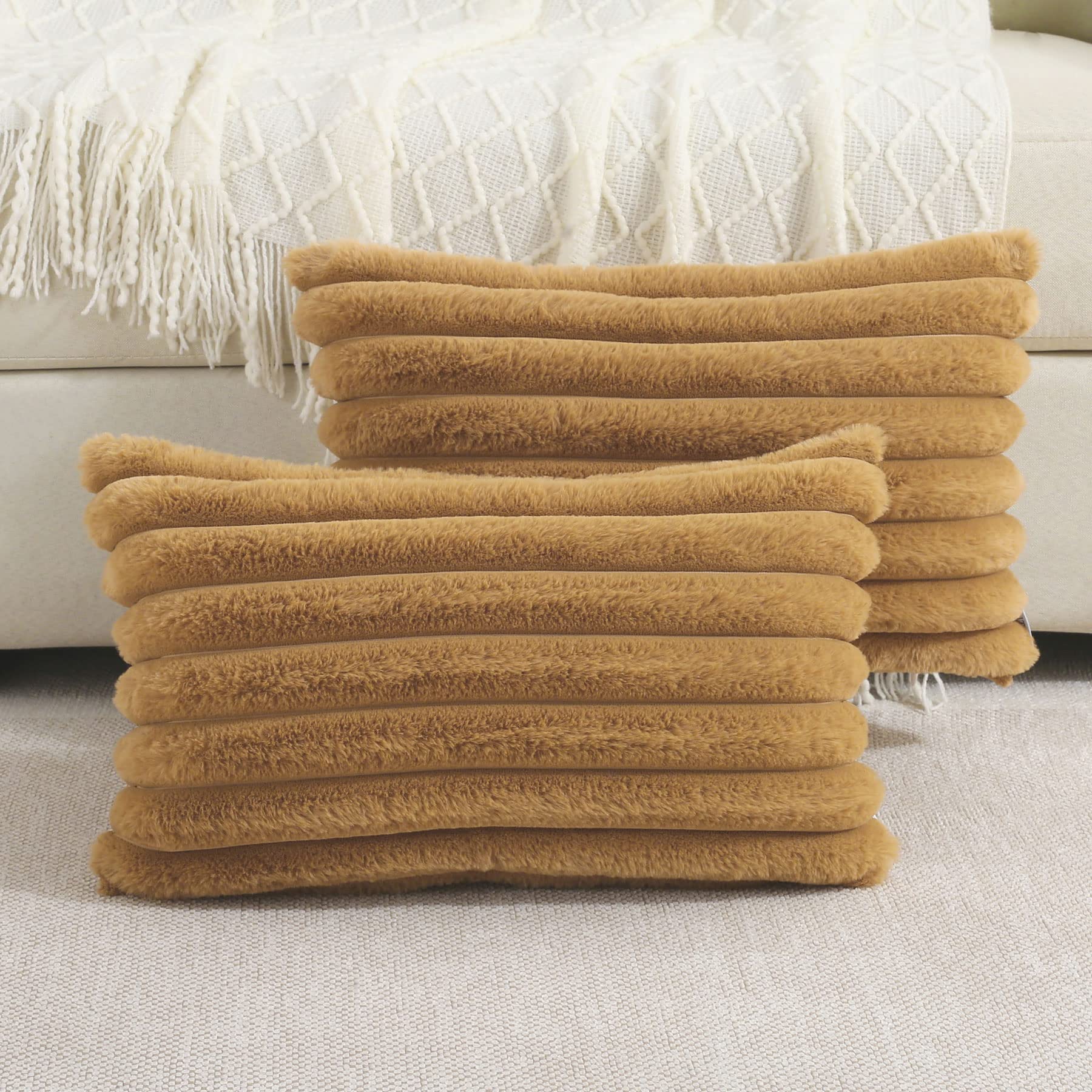 Futei Camel Striped Decorative Throw Pillow Covers 12X20 Inch Set Of 2,Rectangle Spring Decorations Couch Lumbar Pillowcase,Soft