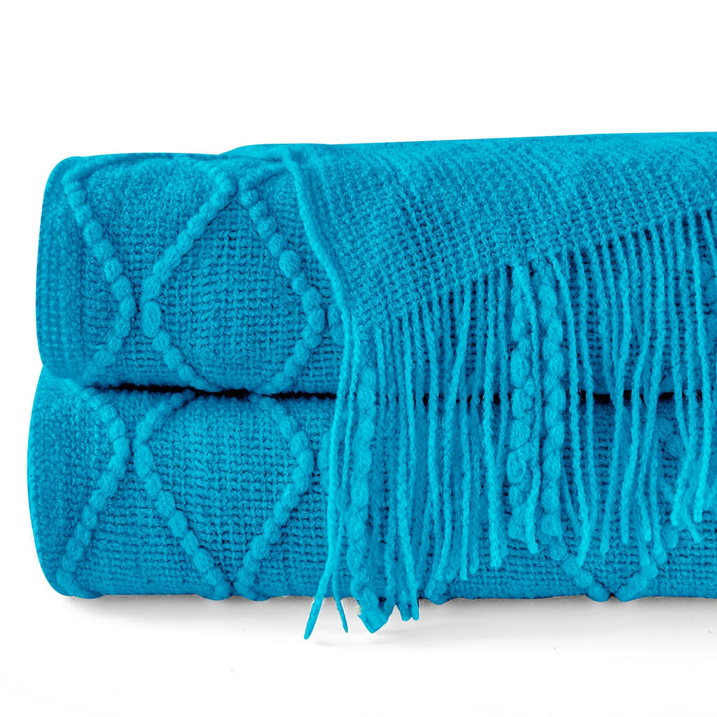 Inhand Teal Throw Blanket For Couch And Bed, Soft Living Room Home Decor Knitted Blanket With Tassel, Outdoor Lightweight Breath
