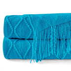 Inhand Teal Throw Blanket For Couch And Bed, Soft Living Room Home Decor Knitted Blanket With Tassel, Outdoor Lightweight Breath