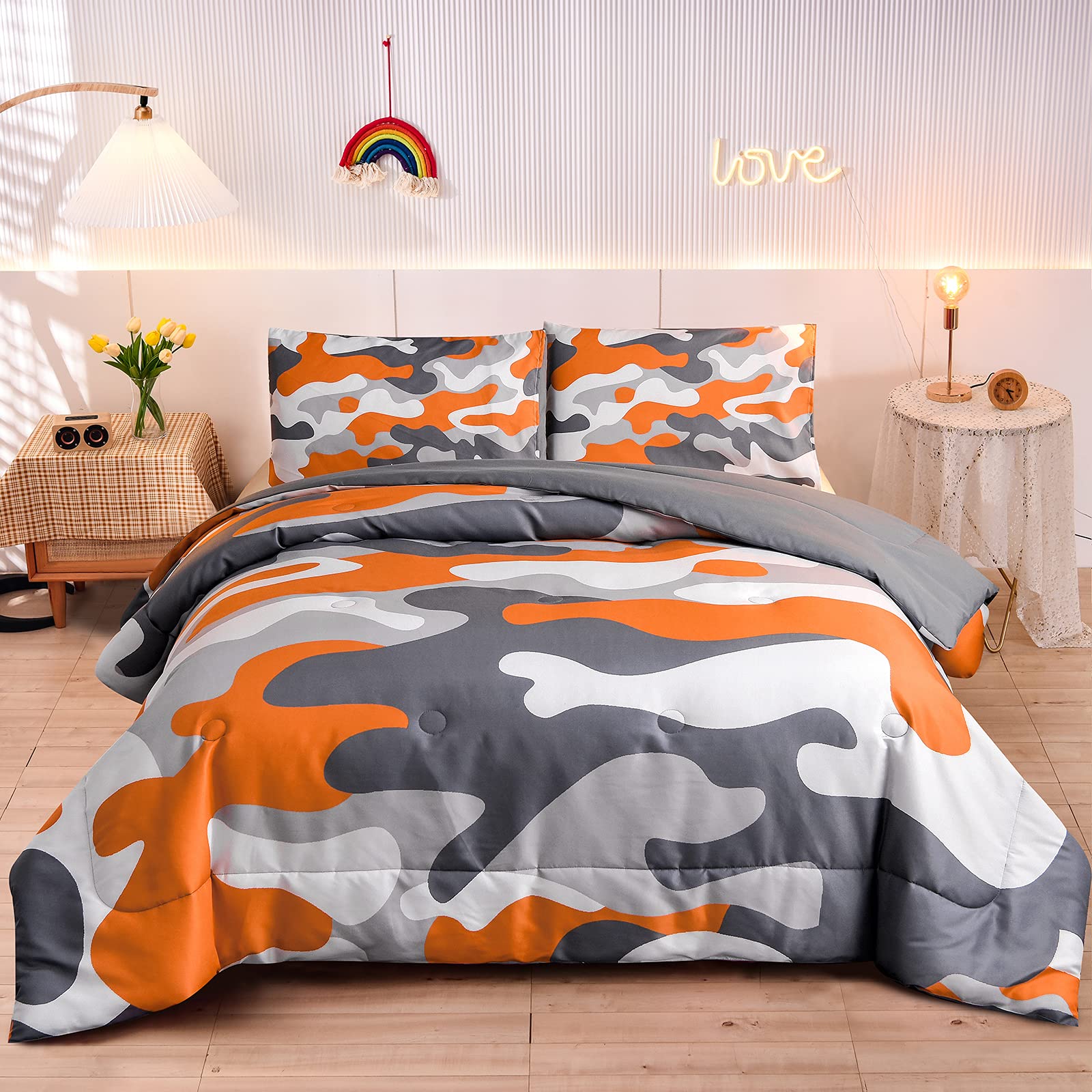 Meeting Story Kids Camo Bedding Set, Army Camouflage Bedding Twin Comforter Set for Boys Girls Teens Bedroom Decoration, 3Pcs (O