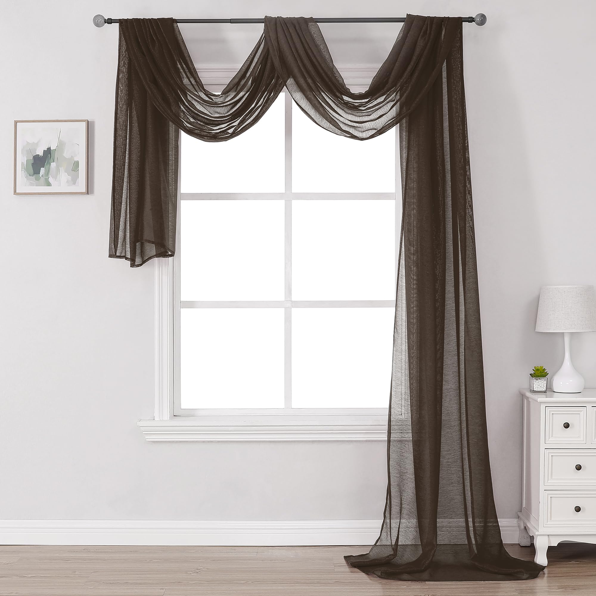 DONREN Chocolate Brown Window Scarf for Outdoor Decoration - Add Luxury Beautiful Elegant Effect to Curtain Panels (1 Panel, 52 