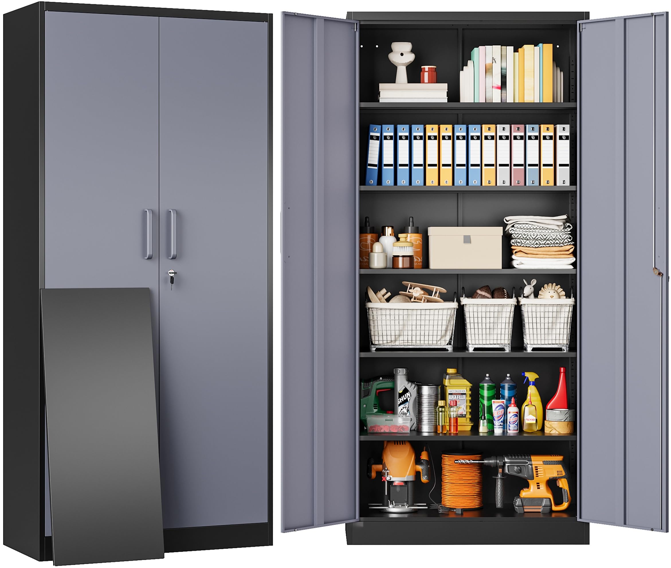 Sisesol Metal Storage Cabinet With 5 Adjustable Shelves,Garage Storage Cabinet With Lock,Metal Cabinets With Locking Doors,71' Lockable Tool Cabinets For Home,Office,Shop,Garage