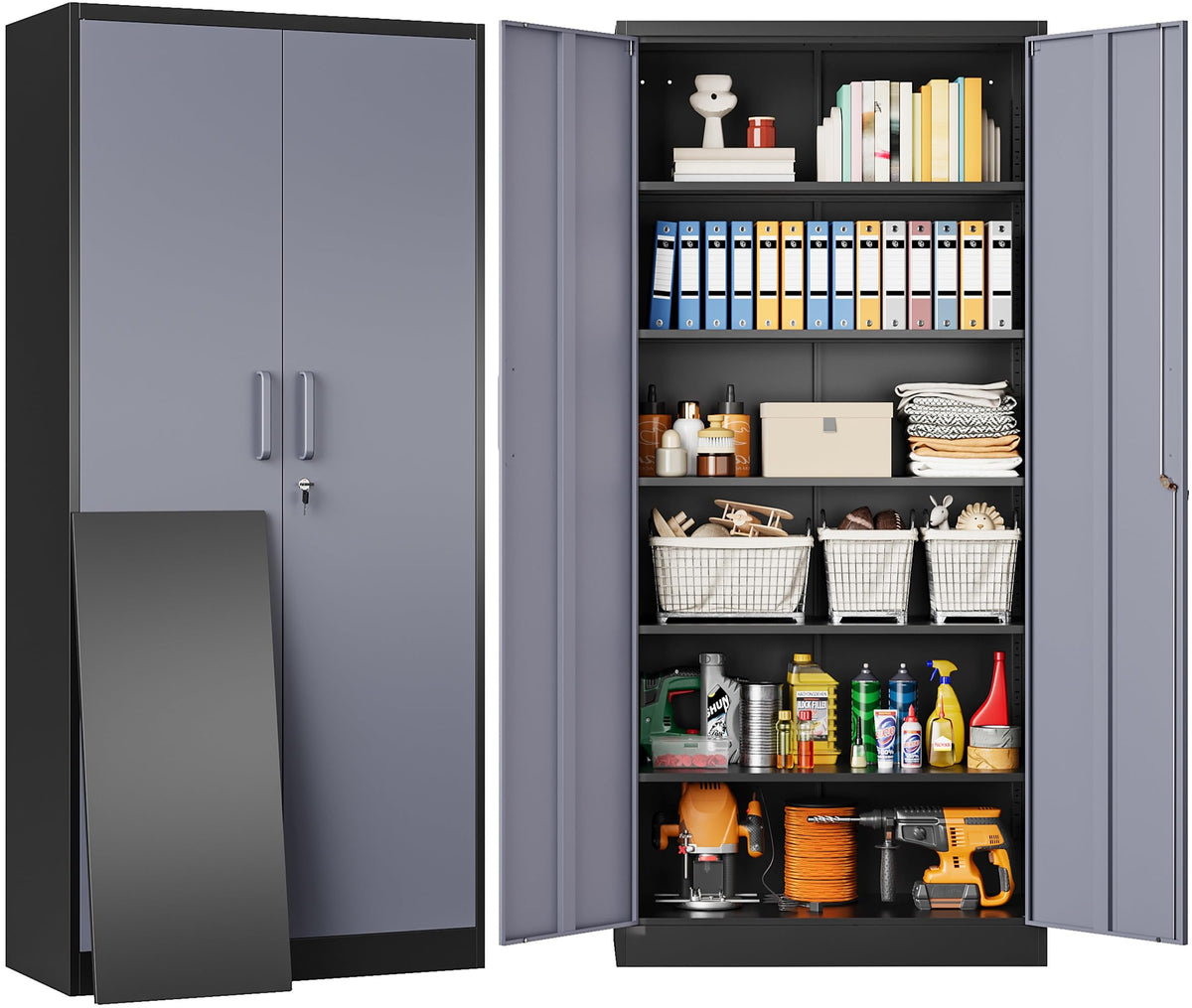 Sisesol Metal Storage Cabinet With 5 Adjustable Shelves,Garage Storage Cabinet With Lock,Metal Cabinets With Locking Doors,71' Lockable Tool Cabinets For Home,Office,Shop,Garage