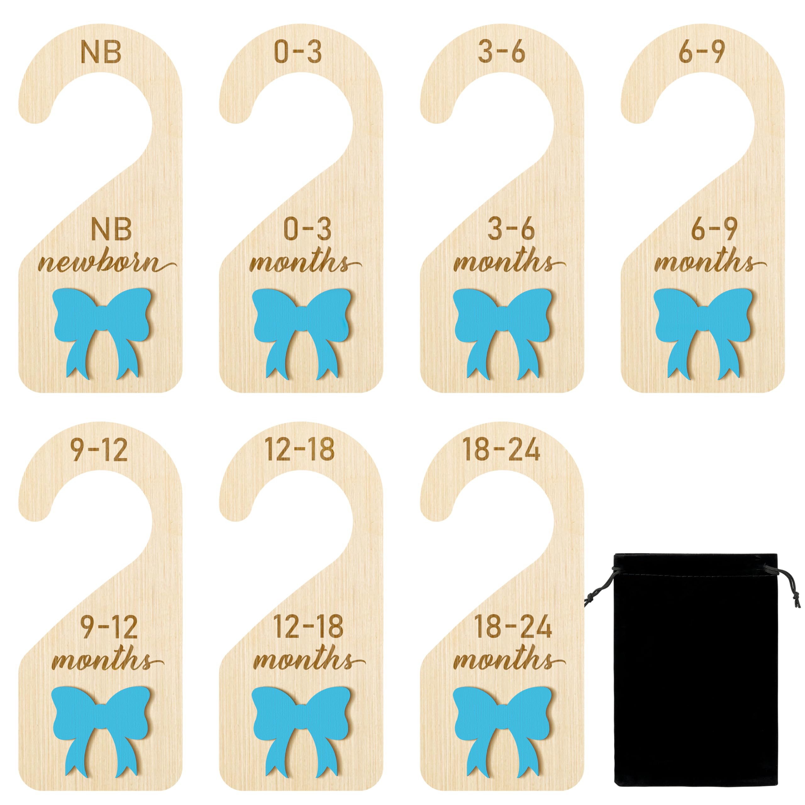 R Horse Wooden Baby Closet Dividers - 3D Coquette Blue Bow Baby Closet Organizer, 8Pcs Double-Sided Newborn Clothes Size Hanger