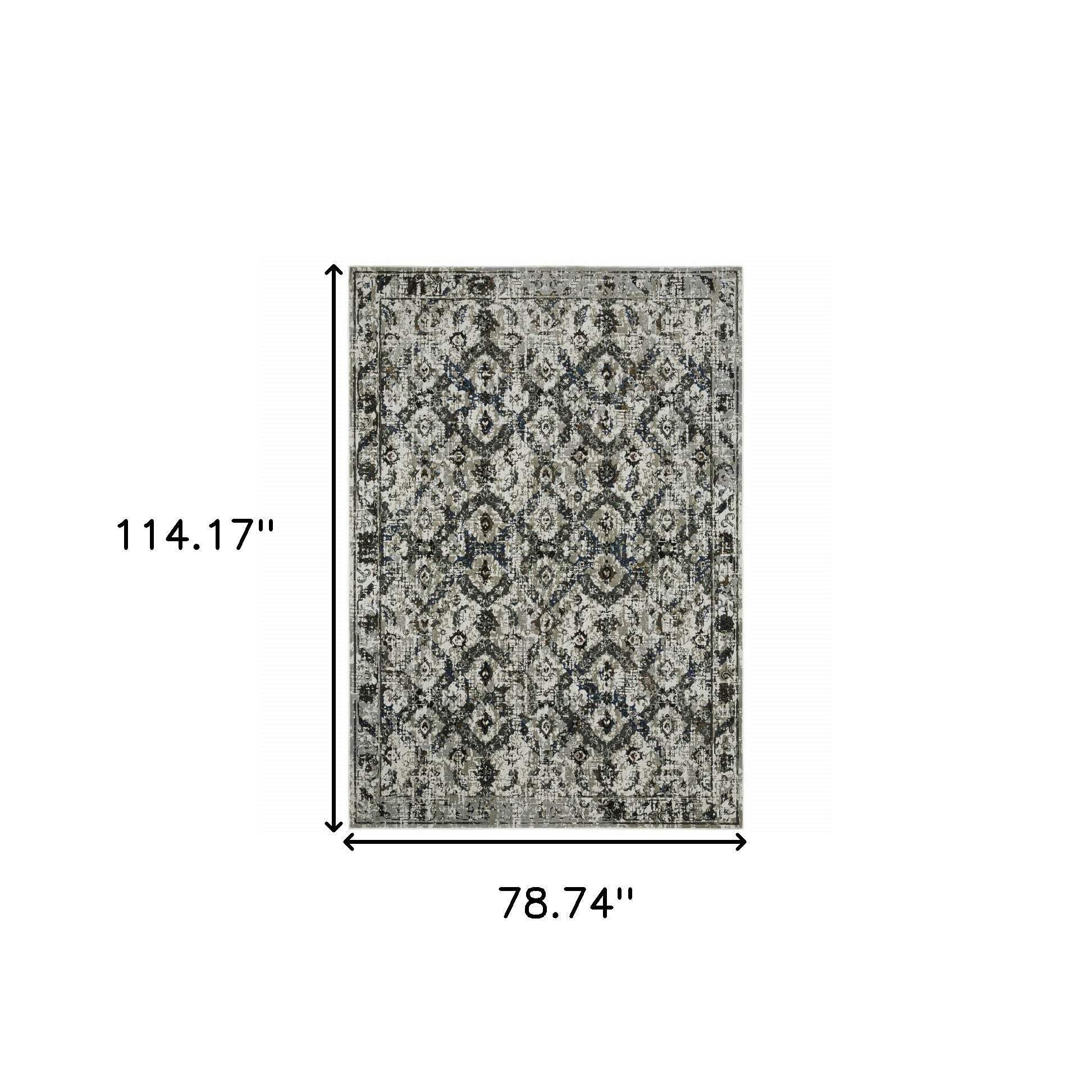 HomeRoots 508943 6 x 9 ft. Ivory Charcoal Gray Blue Rust Gold & Brown Oriental Power Loom Stain Resistant Rectangle Area Rug