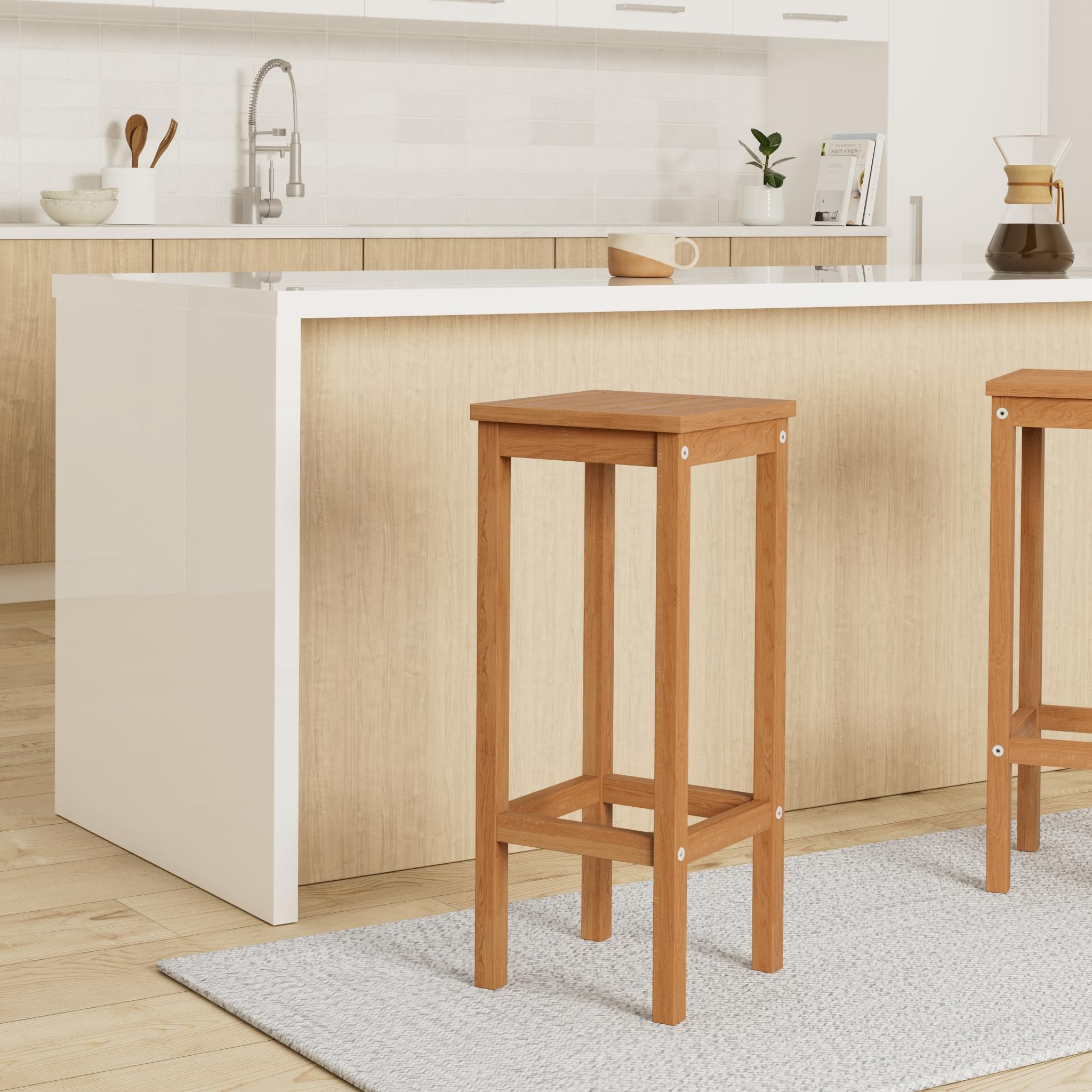 vidaXL Solid Acacia Wood Bar Chairs - Set of 2, Brown - Weather Resistant, Easy to Assemble, Farmhouse/Retro Style, Comfortable Footrest