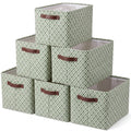 Fiwochic 6 Pcs Green Block Print Fabric Storage Baskets Ivy Collapsible Bin