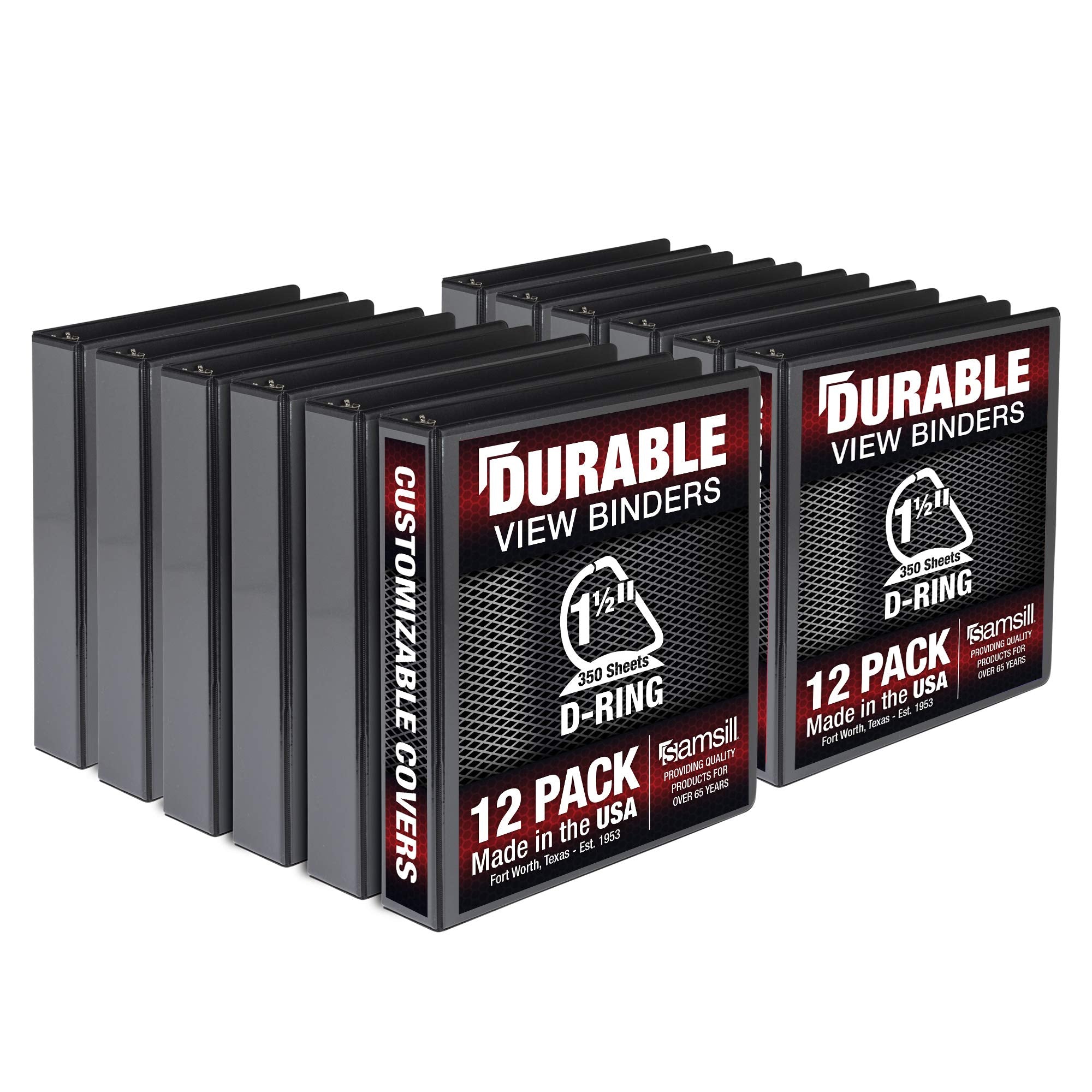 Samsill Durable 1.5 Inch Binder, Made In The Usa, D Ring Binder, Customizable Clear View Binder, Black, 12 Pack, Each Holds 350