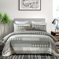 Pangushan Quilts Set Queen Size,100% Cotton Patchwork Plaid Queen Quilt Bedding Set Bedspread For Queen Bed,Grey(Gray)/Cream/Kha