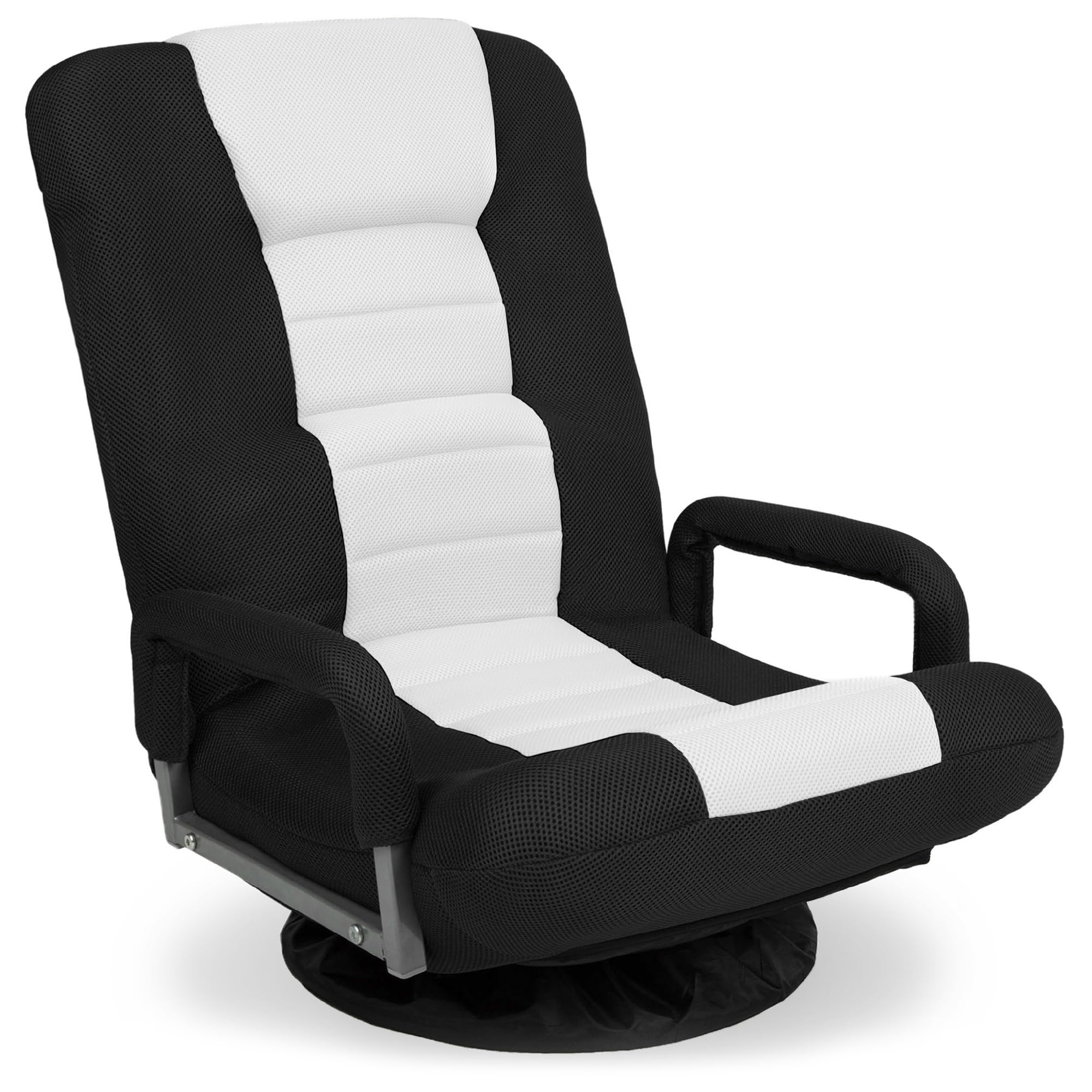Best Choice Products Swivel Gaming Chair 360 Degree Multipurpose Floor Chair Rocker For Tv, Reading, Playing Video Games W/Lumbar Support, Armrest Handles, Adjustable Backrest - Black/White