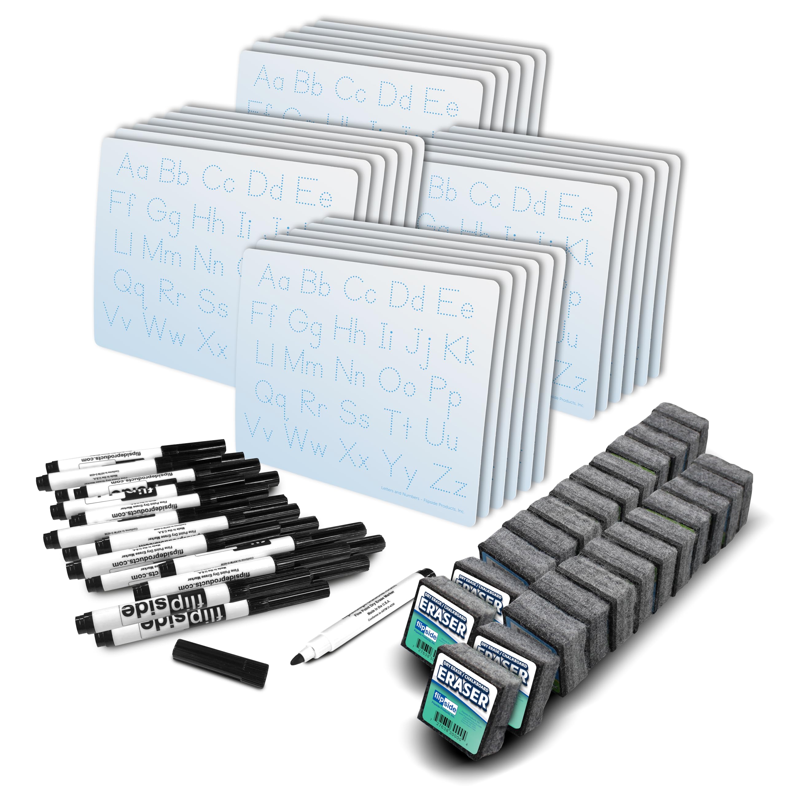9 X 12 Letters And Numbers Learning Mat + Black Marker + Student Eraser Class Pack - 72 Pcs